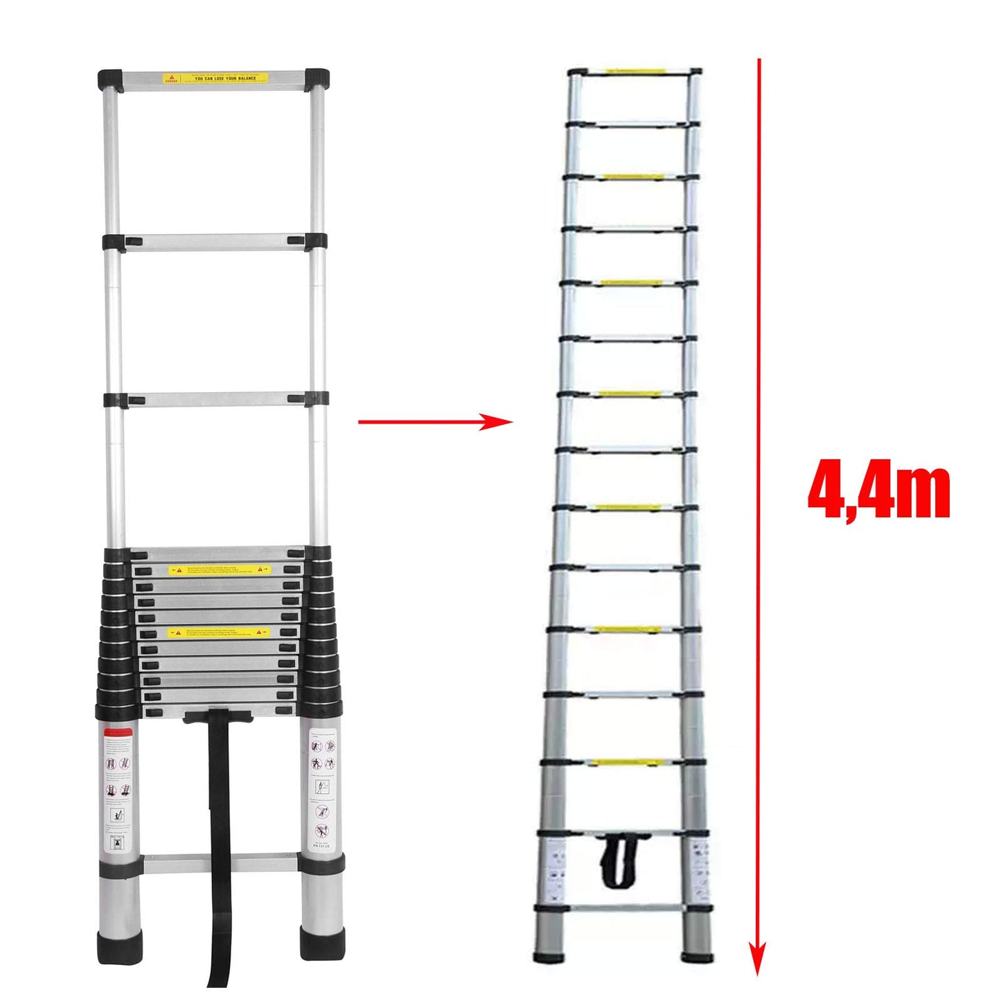 Multipurpose ladder 4.4m telescopic ladder aluminum folding ladder Non-slip Extendable Sturdy Step ladder 150 kg/330 lbs capacity