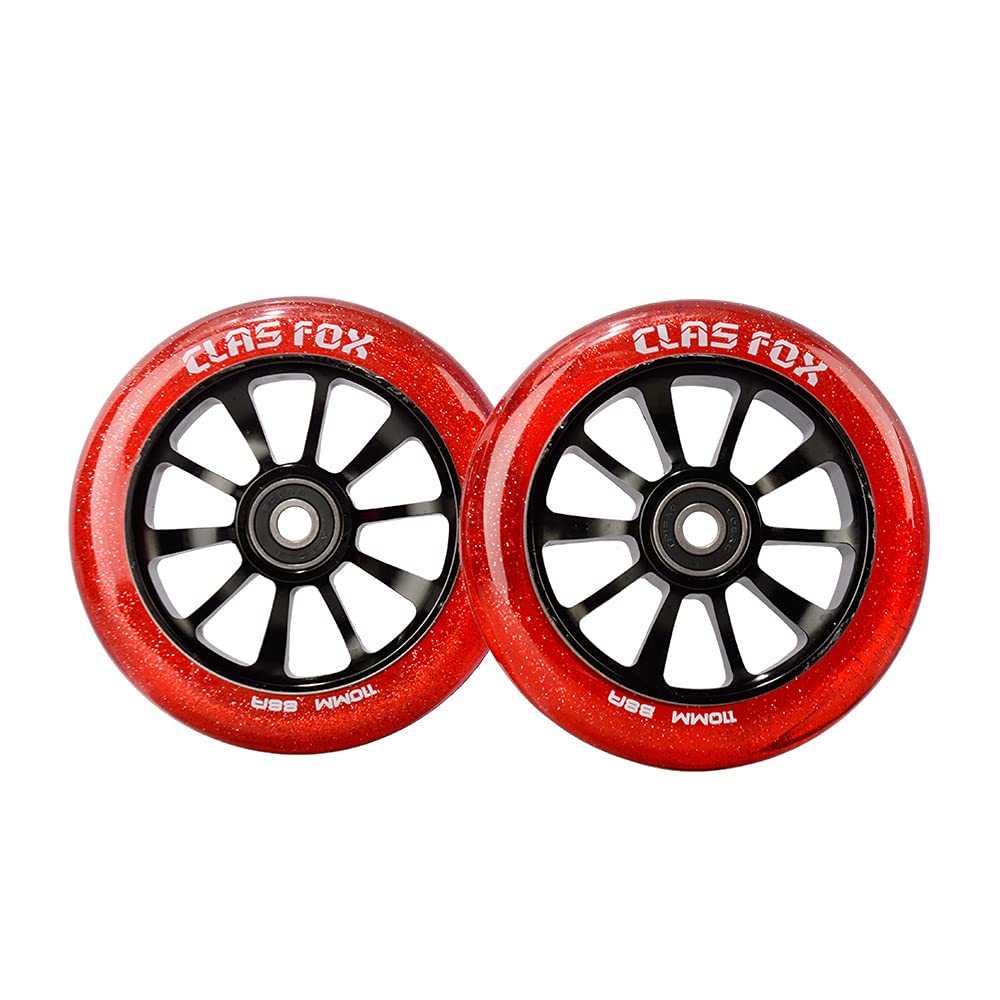 CLAS FOX Pro Stunt Scooter Wheels Roller Wheels 110mm A Pair with ABEC-9 Bearings CNC Metal Core (2 pieces) (Transparent Red)