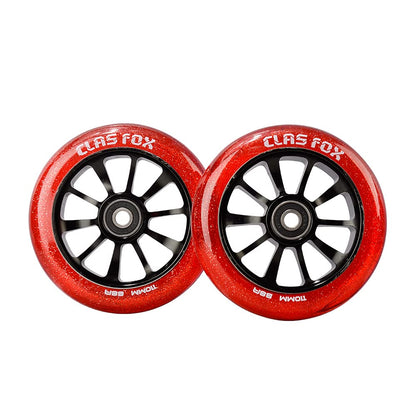 CLAS FOX Pro Stunt Scooter Wheels Roller Wheels 110mm A Pair with ABEC-9 Bearings CNC Metal Core (2 pieces) (Transparent Red)