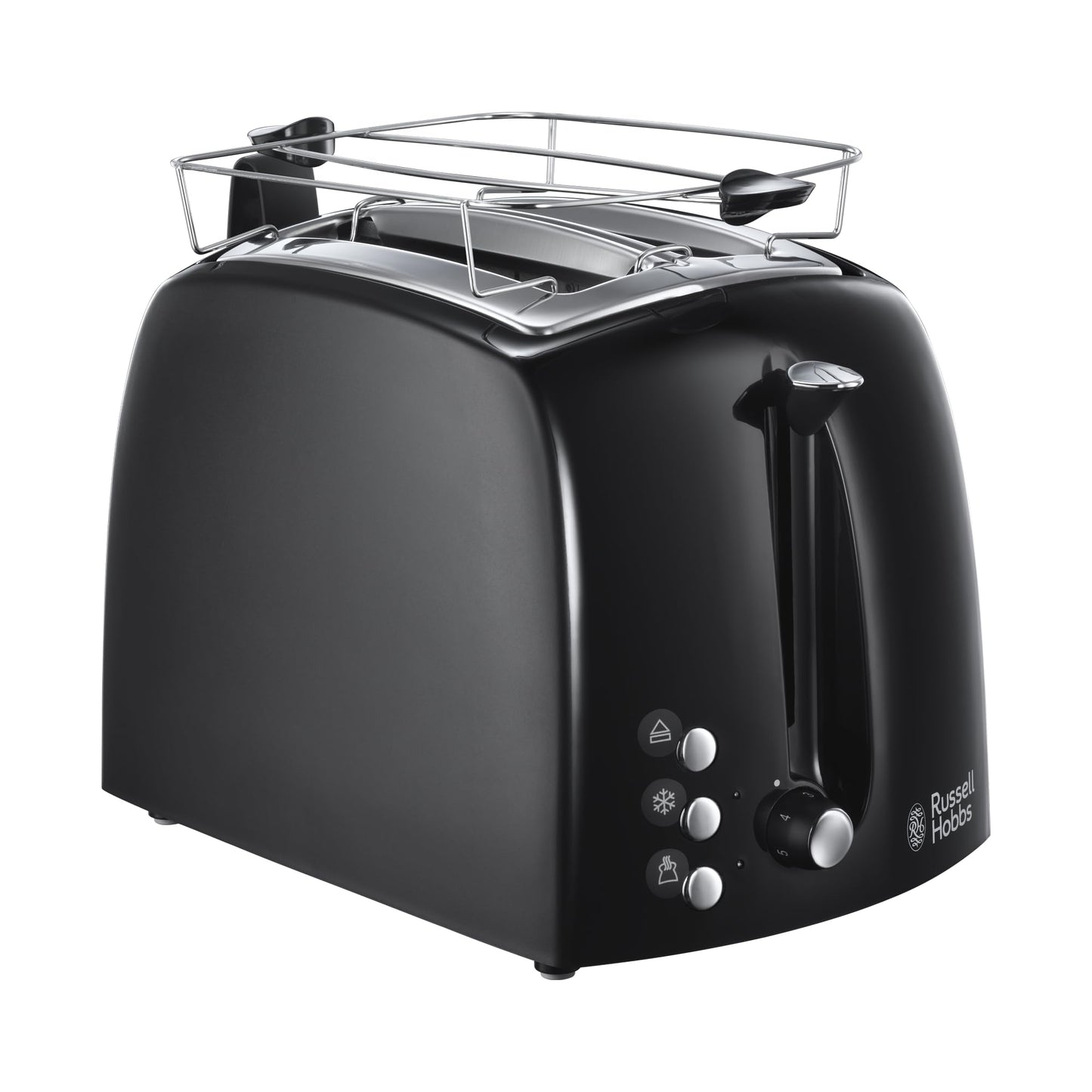 Russell Hobbs Toaster [for 2 slices] Textures+ (extra wide toast slots, including bun rack & integrated toast tongs, 6 browning levels + defrost & reheat function, 850W) 22601-56