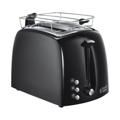 Russell Hobbs Toaster [for 2 slices] Textures+ (extra wide toast slots, including bun rack & integrated toast tongs, 6 browning levels + defrost & reheat function, 850W) 22601-56
