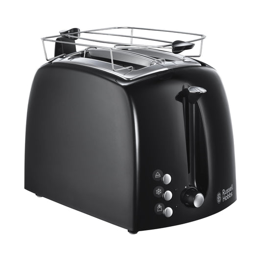 Russell Hobbs Toaster [for 2 slices] Textures+ (extra wide toast slots, including bun rack & integrated toast tongs, 6 browning levels + defrost & reheat function, 850W) 22601-56