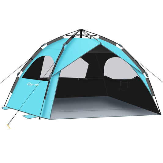 Glymnis Quick Up Beach Tent Automatic Beach Tent UV Protection 50+ Windproof Small Packing Size Blue Beach Tent for 4 to 6 People