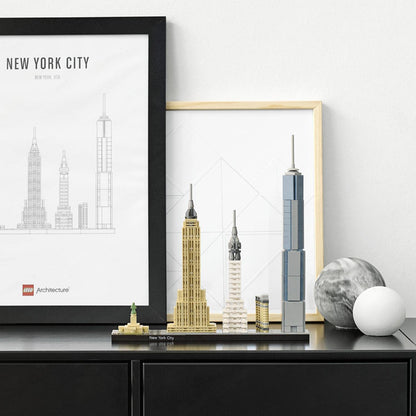 LEGO Architecture New York City Set, skyline model kit featuring World Trade Center and Statue of Liberty, ideal for adults to craft as home or office decor, perfect gifts for both women and men. 21028