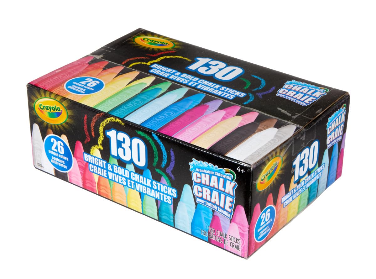 Crayola Washable Outdoor Chalk Collection (130 ct), Bulk Anti-Roll Chalk Sticks for Kids, Classroom Niche Toys, Outdoor Toys and Activities for Kids