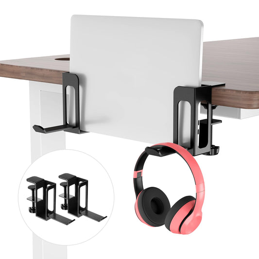 2 Side Hanging Laptop Organizers for Desk, Adjustable Desk Side Storage, Generic Office Desk Side Laptop Holder, Metal Laptop Stand without Drilling (Black)