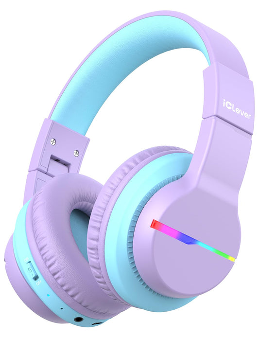 iClever Bluetooth Kids Headphones, Colorful LED Lights, Over-Ear Headphones for Kids with 74/85dBA Volume Limitation, 85 Hours of Playtime, Bluetooth 5.2, Built-in Microphone BTH12