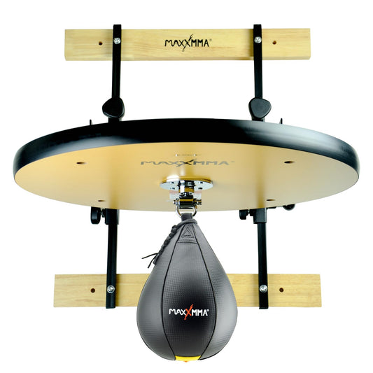 MaxxMMA Speed Bag Platform Kit for intense boxing training, wall mountable, adjustable height, sturdy 24" wooden platform, perfect for home gym, includes speedball.