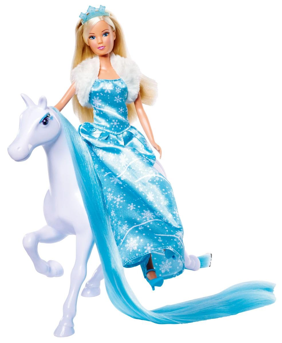 Simba 105733522 - Steffi Love Snow Dream, magical sled with horse and Steffi as ice princess, L:50cm, Doll 29cm, Suitable for children aged 3 years and up.