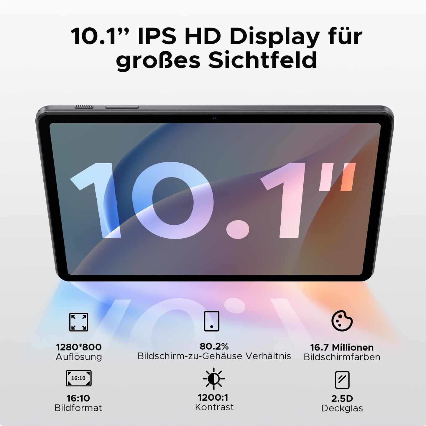 DOOGEE Tab A9 10-inch Android 15 Tablet, 12GB RAM+64GB ROM(TF 2TB), Gaming Tablet with 6580mAh battery, Unisoc T310, dual speakers, 5G WiFi, 8MP camera, Type-C, GMS, Bluetooth 5.0, Face ID, 3.5mm headphone jack.