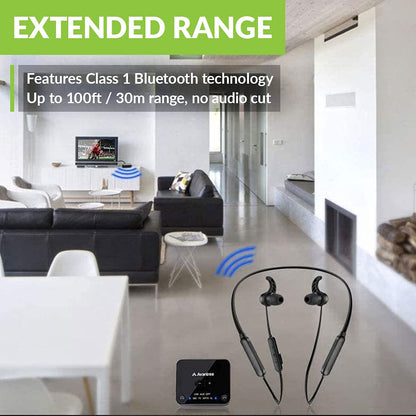 Avantree HT4186 Wireless Neckband Headphones for TV, PC with Bluetooth Transmitter (Optical, RCA, AUX). Plug & Play, No Delay, Great for Seniors.