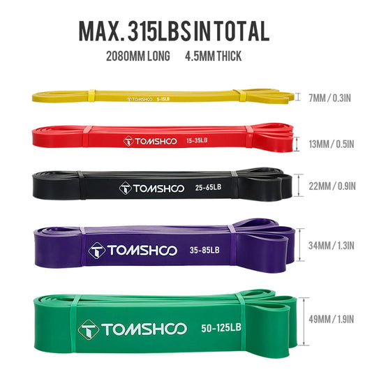 TOMSHOO Resistance Bands Set, Fitness Bands Pull-up Band Training Band with Door Anchor, Handles, Storage Bag, Multiple Resistance Levels, for Strength Training, Stretching