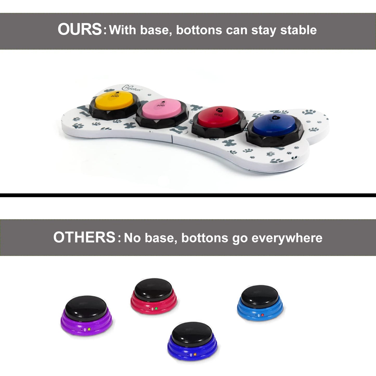 WHATOOK Dog Buttons Communication for Cat Dog, Buzzer with Recording Function, 4-Pack Recordable Training Sound Pad for Dogs Kids Press for Interaction, Games to Communicate and Speak