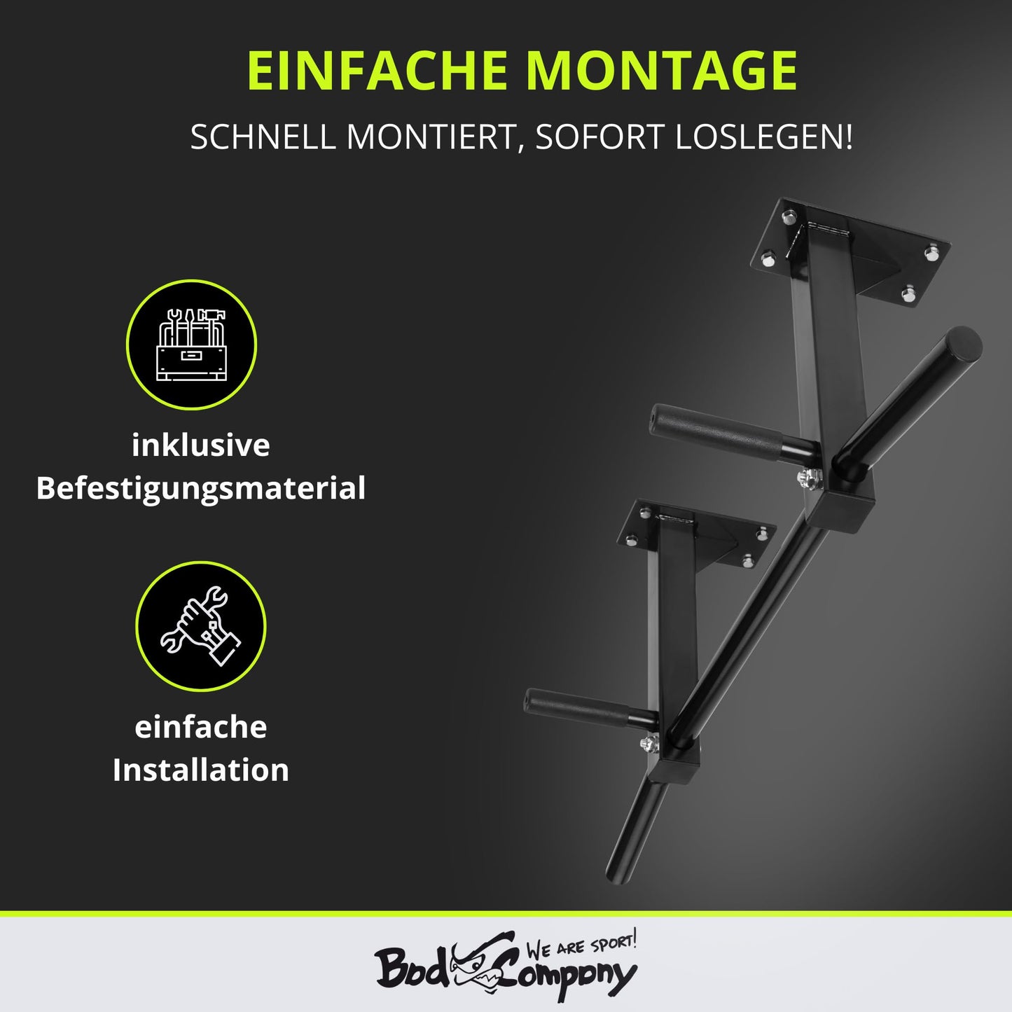 Bad Company pull-up bar for ceiling mounting, supports up to 350 kg - pull-up bar for ceiling with instructions and mounting material - for home or gym fitness - BCA-44