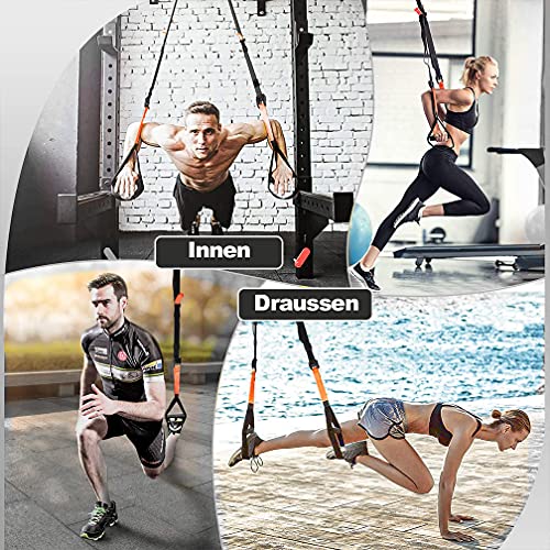 RHINOSPORT Suspension Trainer Sling Trainer Full Body Workout, Home Suspension Trainer, Strength Training & Home Workout, Bodyweight Resistance Fitness Home Gym Equipment for Indoor Outdoor Use (Bright Orange)