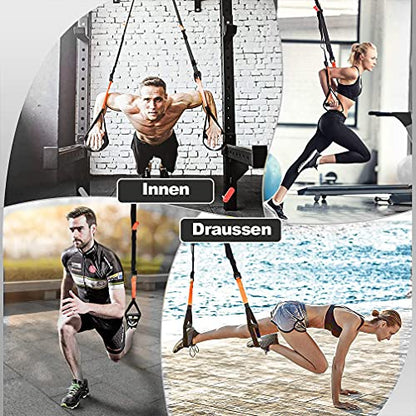 RHINOSPORT Suspension Trainer Sling Trainer Full Body Workout, Home Suspension Trainer, Strength Training & Home Workout, Bodyweight Resistance Fitness Home Gym Equipment for Indoor Outdoor Use (Bright Orange)