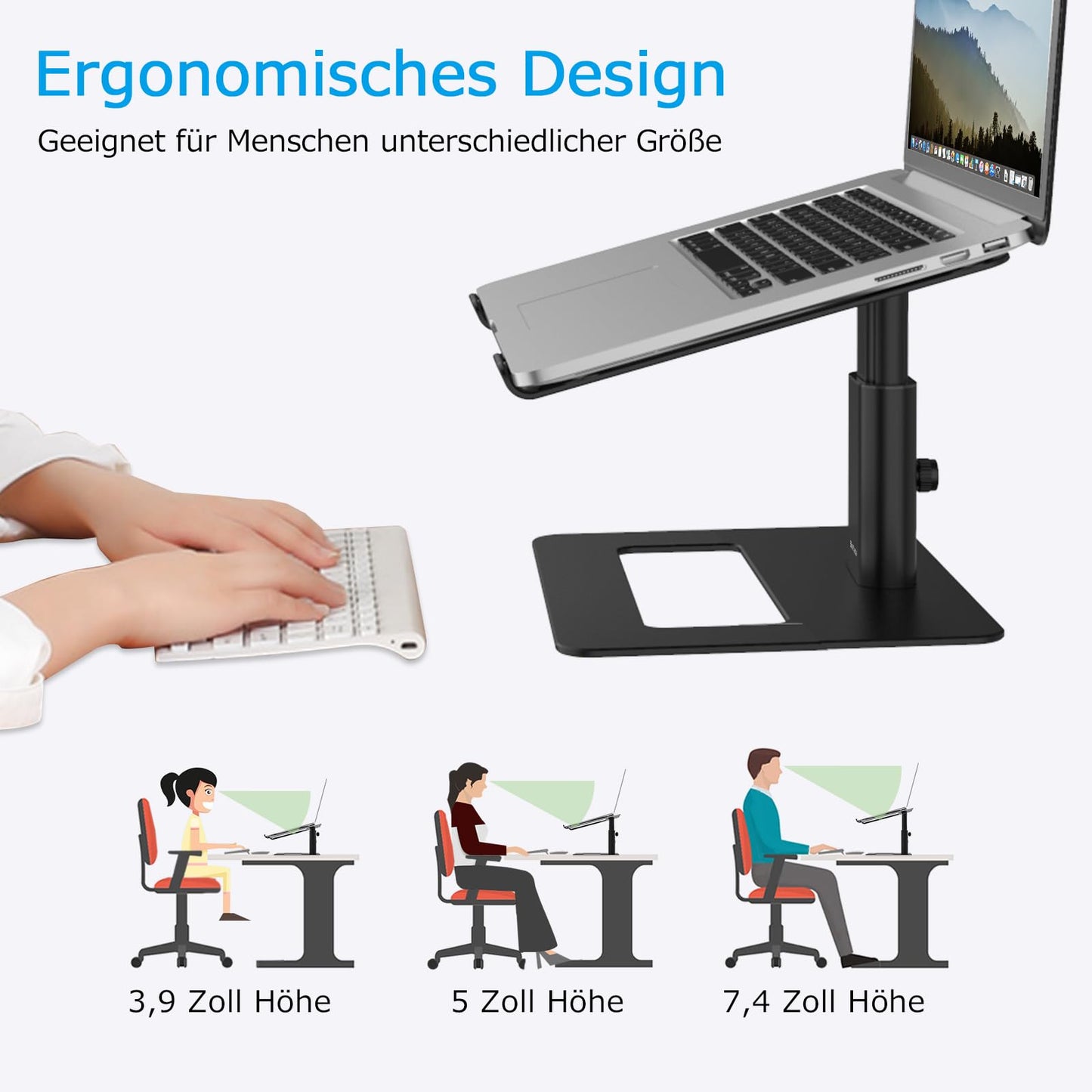 BoYata Laptop Stand, Height Adjustable Laptop Riser, Ventilated Aluminum Notebook Holder for Desk, Compatible with 10-17'' Laptop.