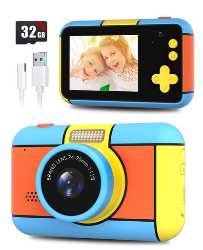 BaFuland kids camera, 2.4-inch screen children's camera, 20MP & 1080P HD digital camera for kids, selfie camera with 32GB card, kids toy gifts for boys & girls aged 3-12 years.