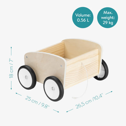 Navaris wooden push bike with trailer - balance bike for children from 18 months - wooden push bike slider - 4 wheels baby bike ride-on toy
