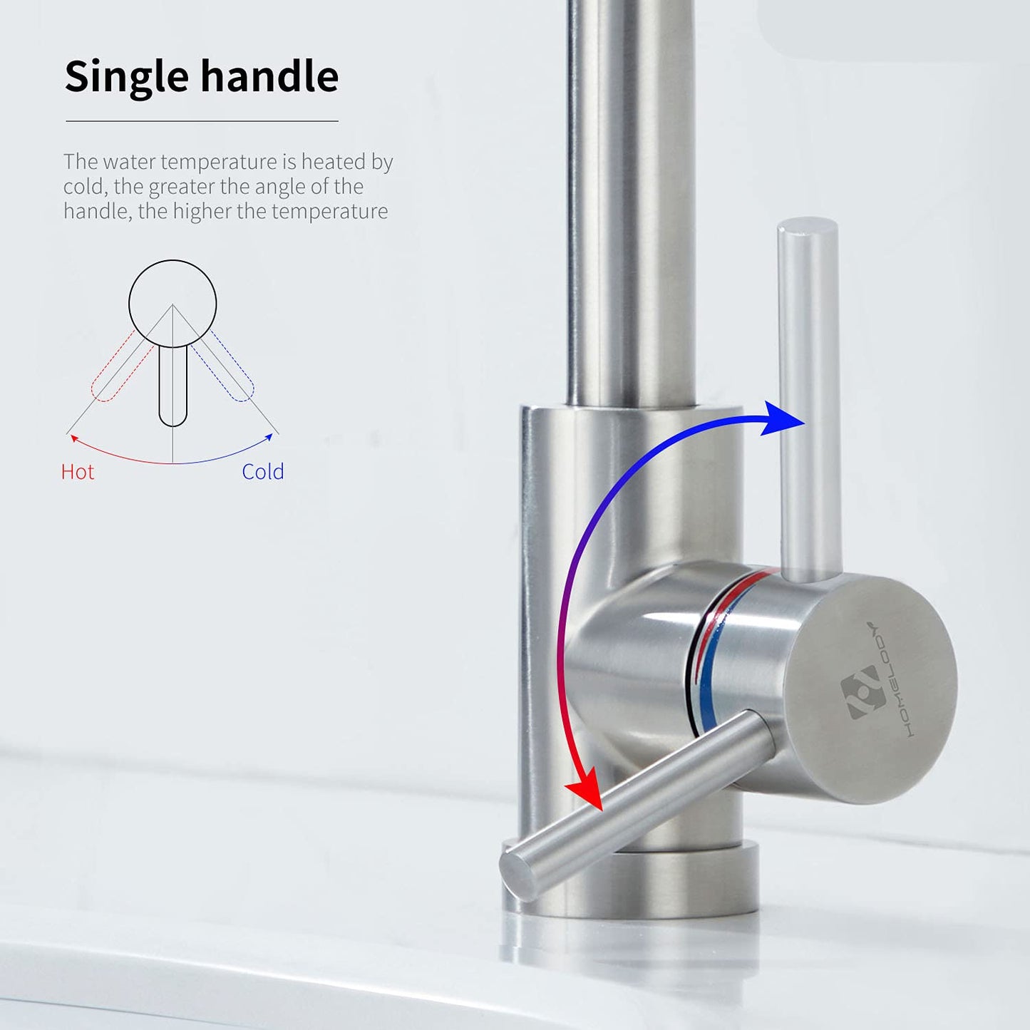 HOMELODY Low Pressure Faucet Bathroom/Kitchen 360° Rotatable Bathroom Faucet Kitchen Tap Single Lever Mixer Basin Faucet Sink Faucet Water Heater Mixing Valve Made of Stainless Steel