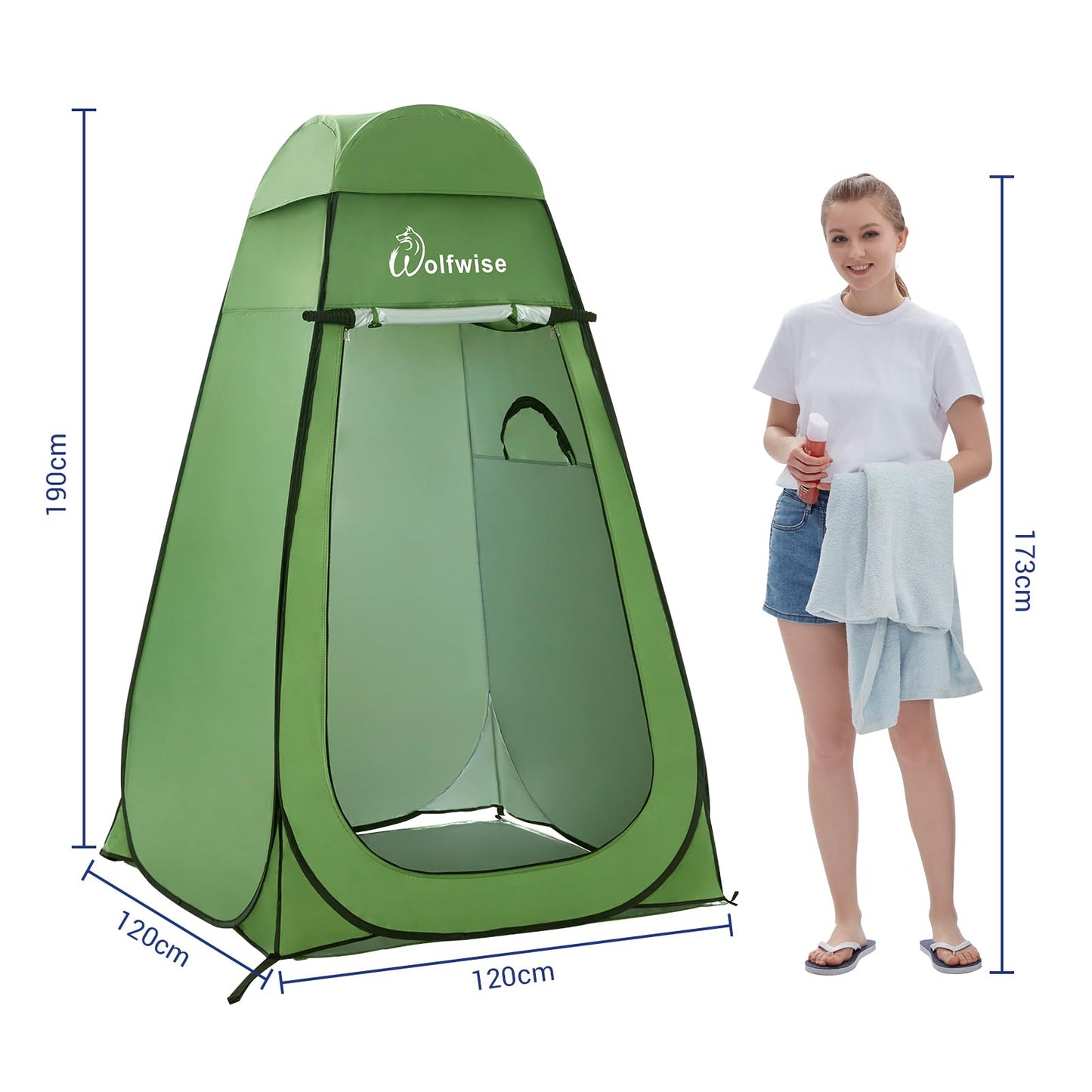 WolfWise Pop-Up Shower Tent UV Protection, Toilet Tent, Changing Room, Portable Camping Shower Cabin Toilet Tent Mobile Changing Room Outdoor Toilet Tent, Spacious Private Tent Camping Tent for Hiking Beach Green