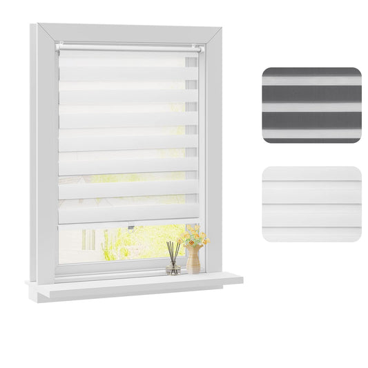 WOLTU Double Roller Blind Cordless Clamp Fix without Drilling White W100 x H120 cm, Duo Roller Blind translucent Window Blind for indoor darkening, Zebra Blind without chain for Window & Door