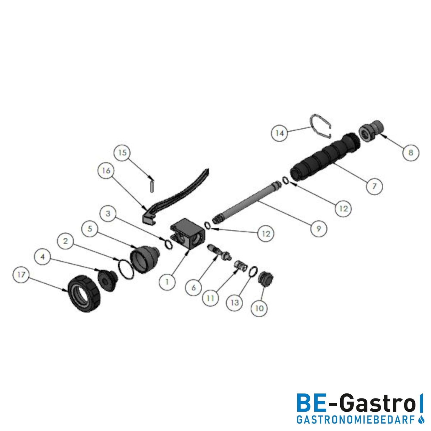 BE-GASTRO® Professional Gastro Hand Shower (Black | Blue) incl. locking clip | 1/2" standard AG | Stainless steel replacement shower for dishwashing spray / gastro spray.