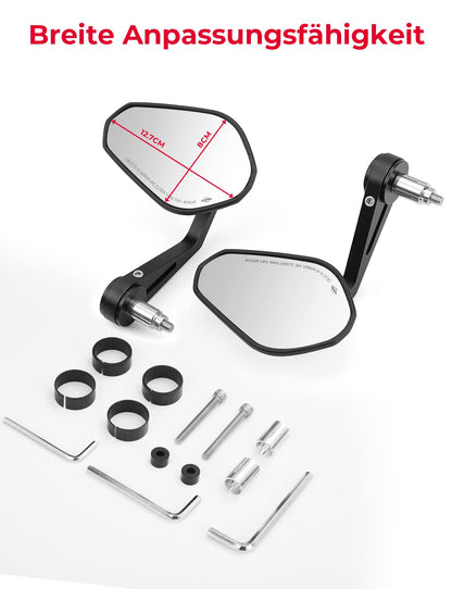 KEMIMOTO handlebar end mirror motorcycle, 2 pieces motorcycle mirror rearview mirror E-approved, 360° rotatable handlebar mirror, 7/8" 22mm side mirror compatible with scooter roller ATV.