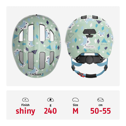 ABUS Child Helmet Smiley 3.0 - Bike helmet with low profile, child-friendly designs & space for a ponytail - for girls and boys - Light green with pattern, size M.