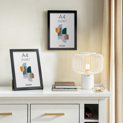 ACAZA A4 picture frame 21x29.7 cm 2-piece set Black, MDF wood with shatterproof acrylic glass, for photos, posters, and puzzles, wall mounting, vertical and horizontal format.