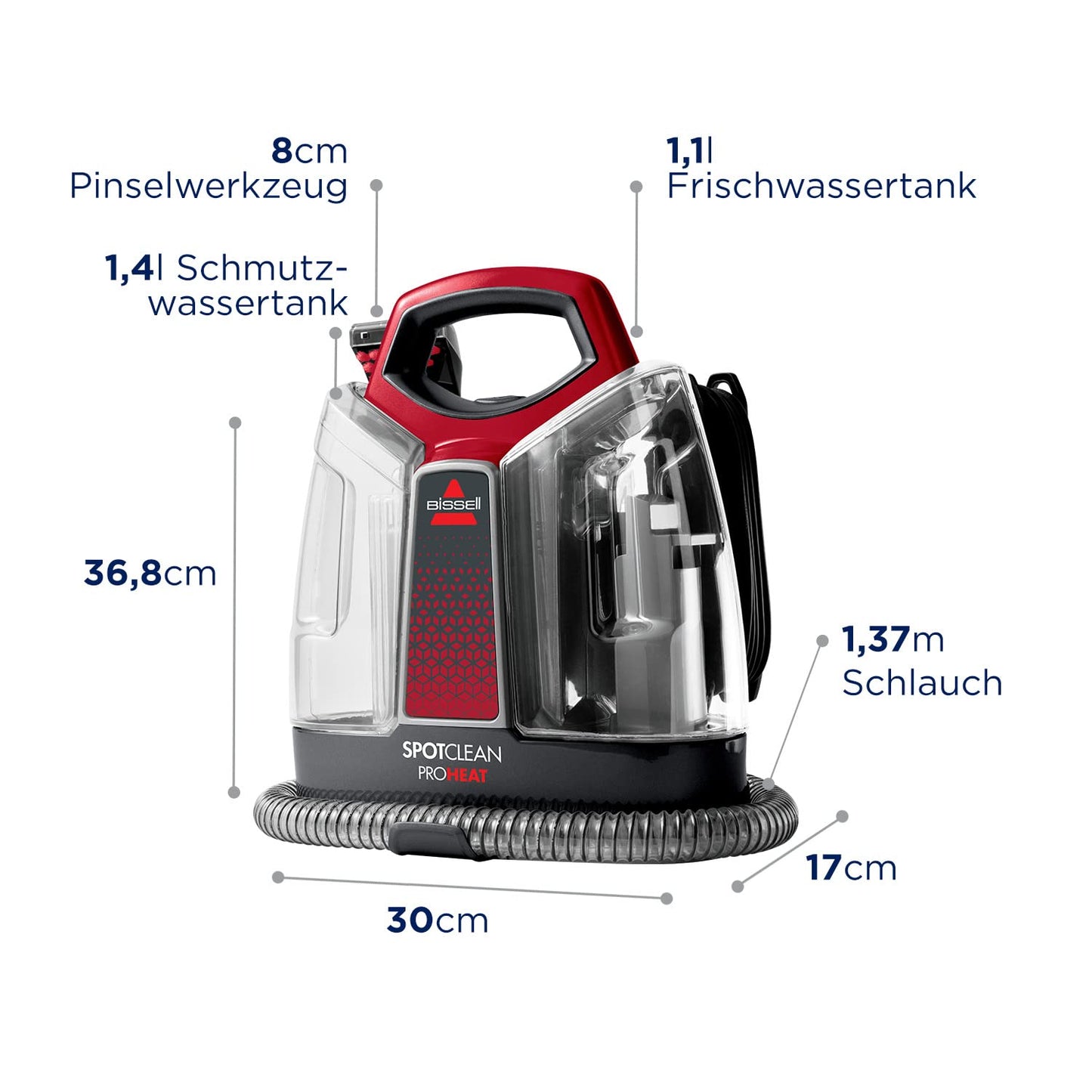 BISSELL SpotClean ProHeat, upholstery cleaner device, carpet cleaner with HeatWave technology, compact carpet cleaner, wet vacuum for carpets, upholstery, car & more, powerful 330W motor, 36988