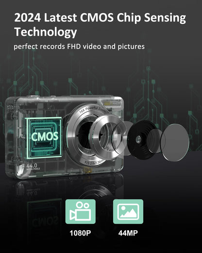CAMKORY digital camera 1080P FHD photo camera 44MP 16X digital zoom Green