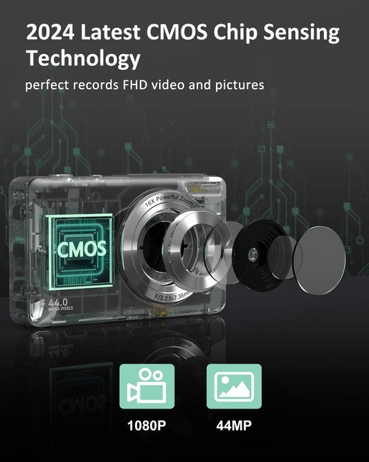 CAMKORY digital camera 1080P FHD photo camera 44MP 16X digital zoom Green