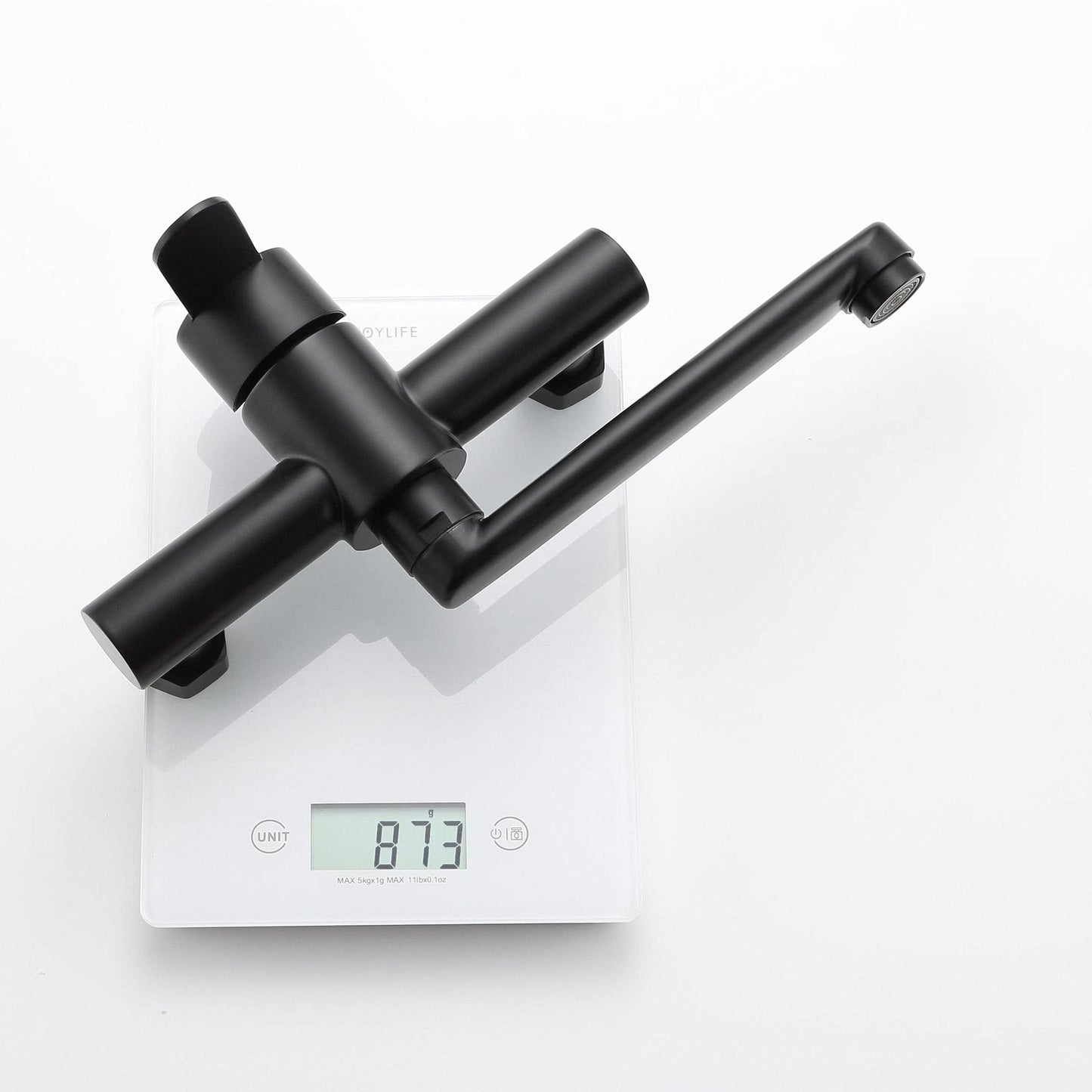 HomeLava 360° Rotatable Kitchen Faucet Wall Mount Mixer Tap One Handle 304 Stainless Steel Black with 180mm Spout.