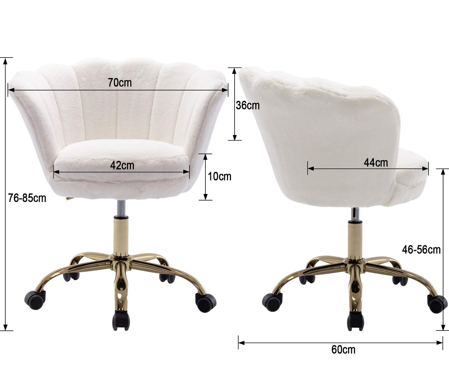 Wahson office chair made of faux fur swivel chair with wheels computer chair height adjustable, desk chair for bedroom/vanity, White