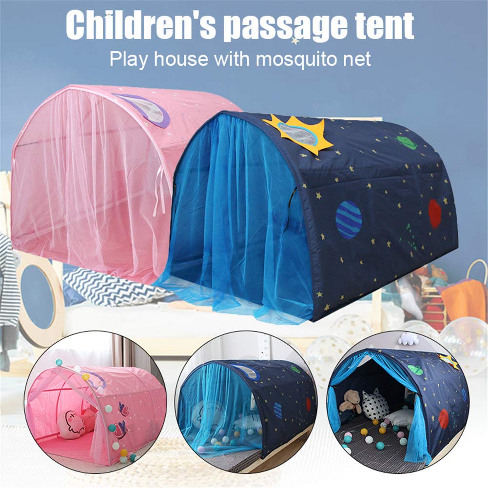 Powcan kids play tent for boys and girls, Galaxy starry sky playhouse tent for children. Pop up tent with double mesh curtain and carry bag for indoor and outdoor games. Size: 140x100x80cm.