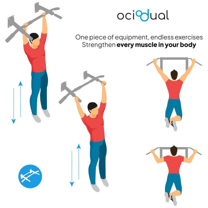 OcioDual wall-mounted chin-up bar for pull-ups, dips, back exercises, up to 200 kg, glossy black, gym, home gym, sturdy