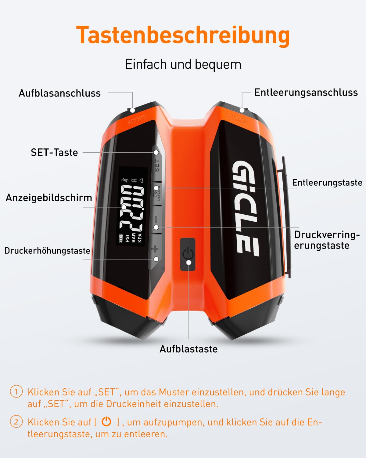 GICLE rechargeable electric SUP pump with portable power bank, 22 PSI high pressure battery paddle board pump for inflatable paddleboard, boat, tent, kayak.