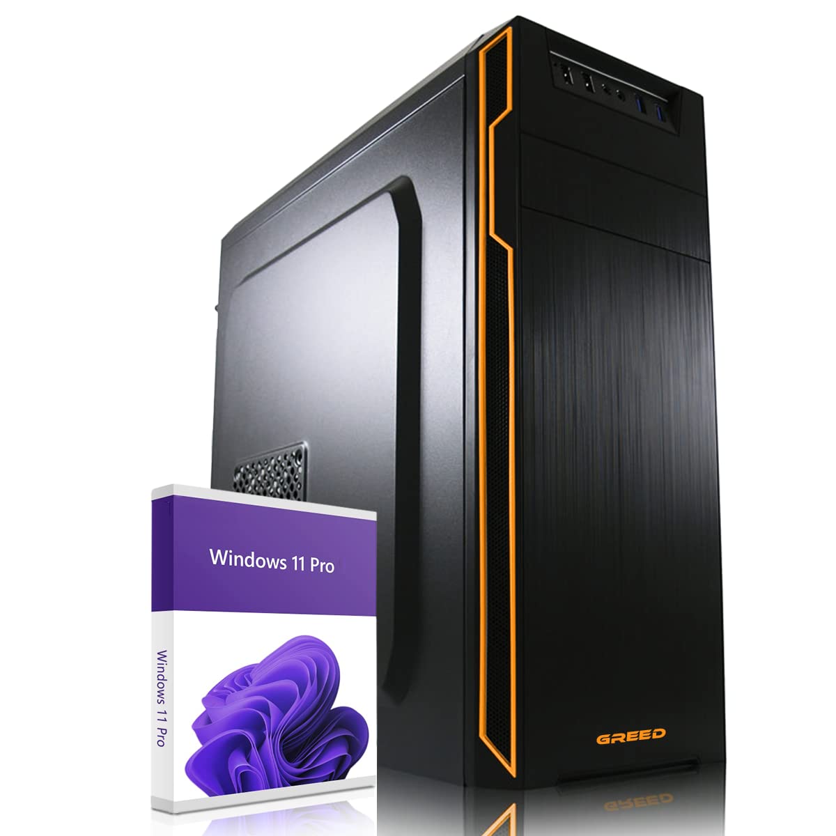 GREED® Basic PC with Intel Celeron G5905 - Fast computer for office & home office with 3.5 GHz, 8GB RAM, 512 GB SSD, DVD+RW, USB 3.0, WLAN, including Windows 11 Pro.