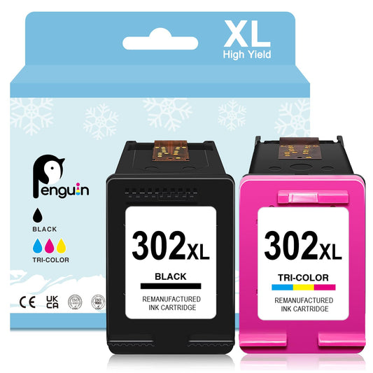 Penguin 302 XL ink cartridges for HP 302XL for HP Envy 4525 4522 4520 for HP Officejet 3630 3632 3636 3639 for HP Deskjet 5220 5230 5232 3831 3833 Remanufactured cartridges(1 Black 1 Color)