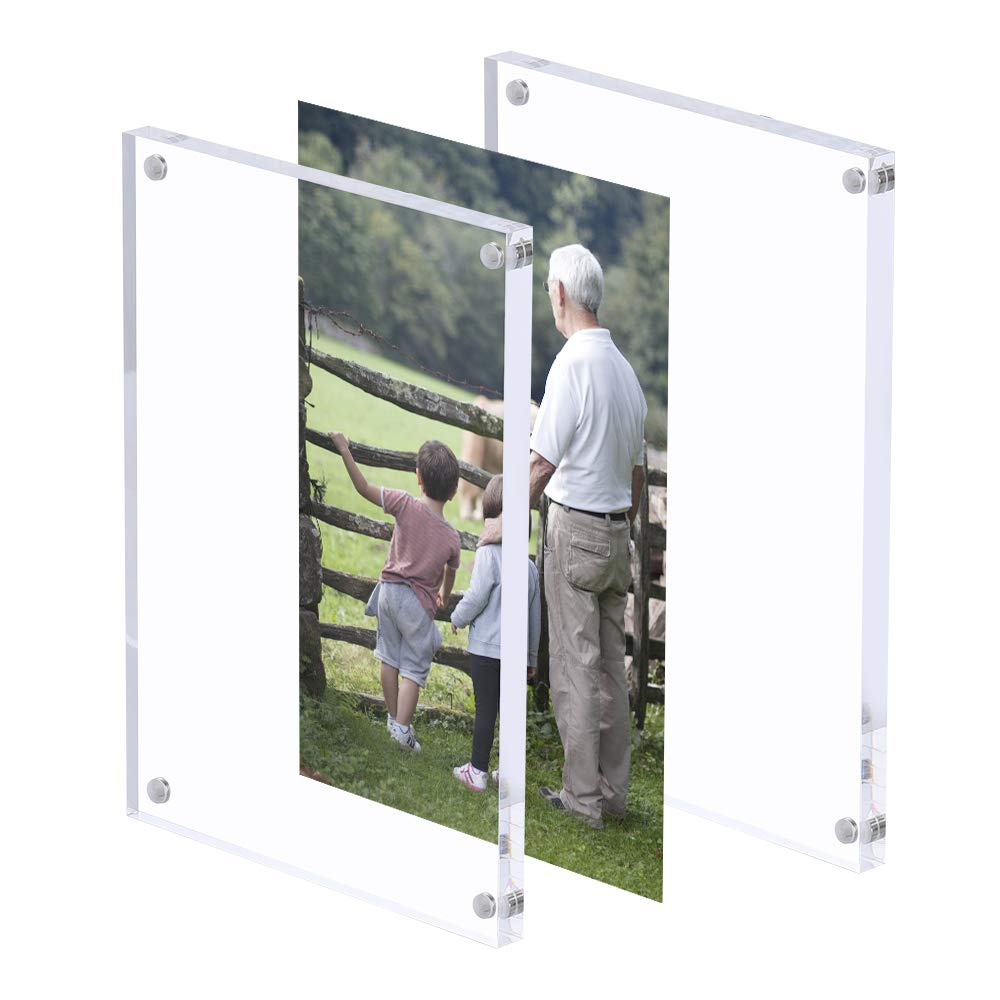 AMEITECH 13x18 cm acrylic photo frames, magnetic picture frames, 10 + 10 MM thick stands for desk or table, clear - 5 pack