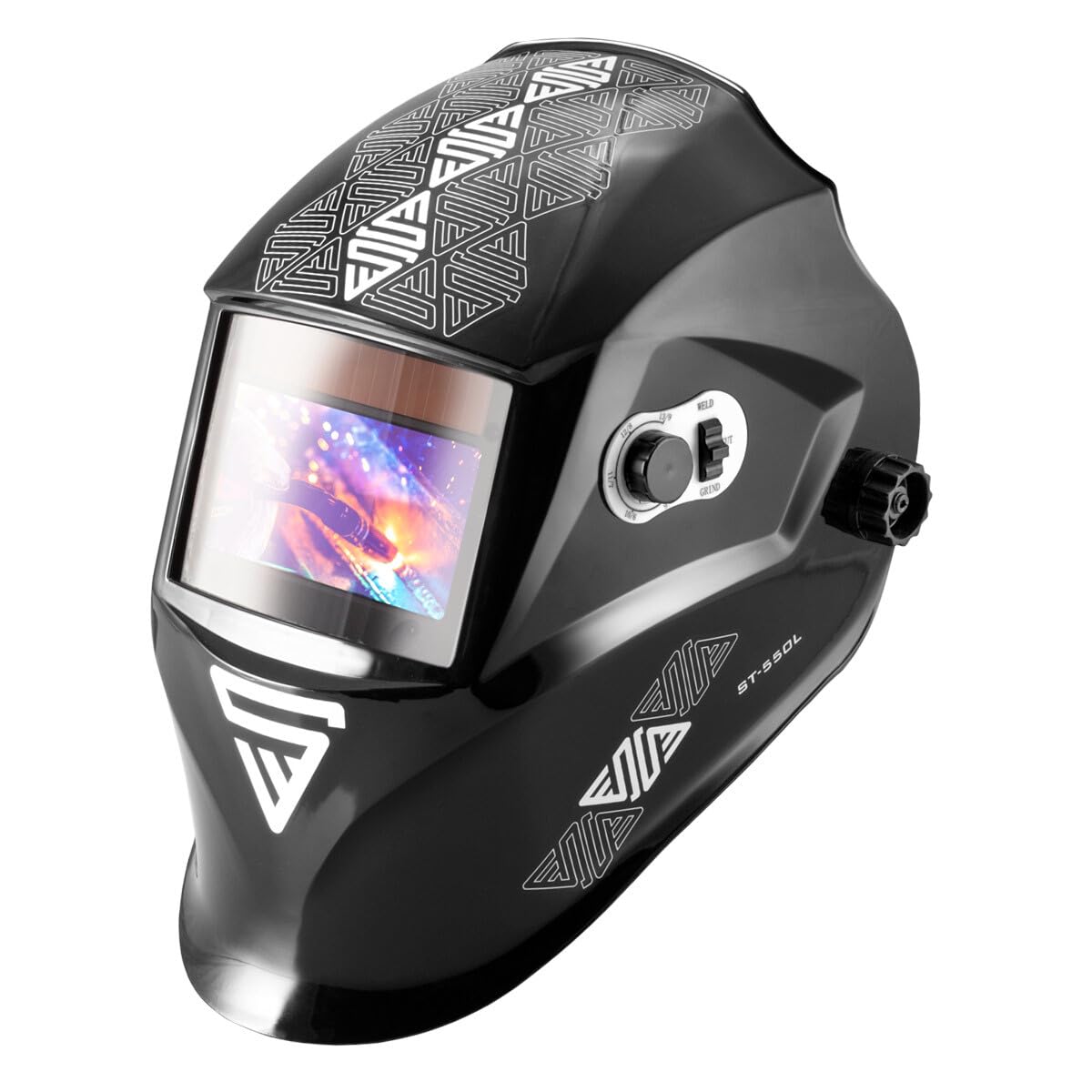 Steel Factory Automatic Welding Helmet 3 in 1 ST-550L - Welding helmet with Real Colour, automatic darkening DIN 5-13, optical class 1/1/1/1, viewing area 98 x 55 mm, includes 5 replacement lenses.