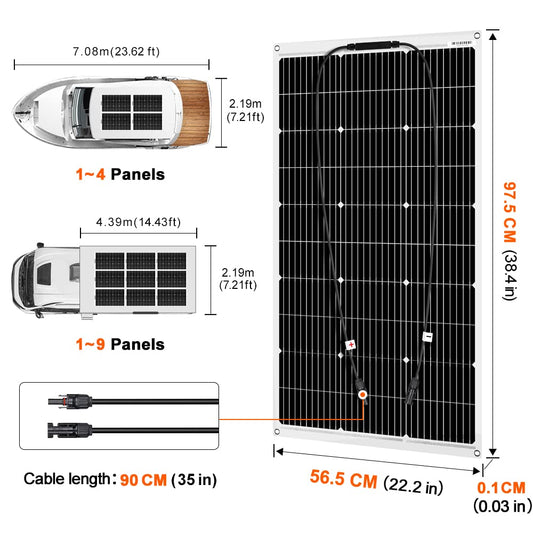 DOKIO 100W flexible mono 12V solar panel - ideal solar module for RV, camping, garden shed