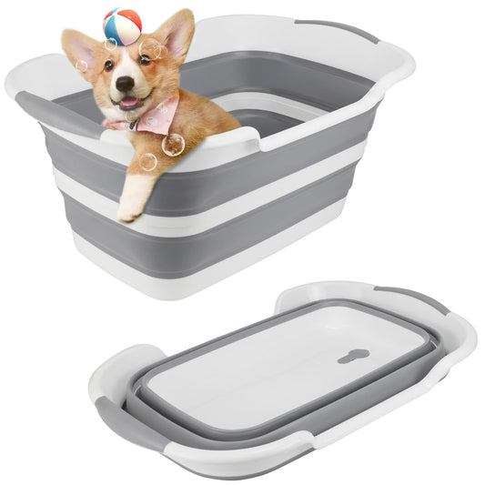 Multifunctional collapsible pet bathtub with drain hole, Portable indoor outdoor foldable laundry tub bathtub for small pets bathing puppies small dogs cats and kids