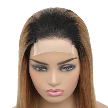 LYBYL Women's Human Hair Lace Front Wig 4X4 Lace Closure Wig Pre Plucked T1B/30 Blonde Curly Ombre Wig 22 inches (55.88cm)