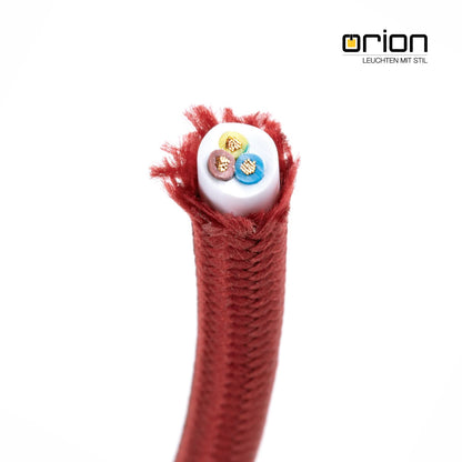 Textile cable for lamps, 5m Bordeaux, 3-core, (3x 0.75mm²) - Plastic power cable with earth conductor, textile wrapped.