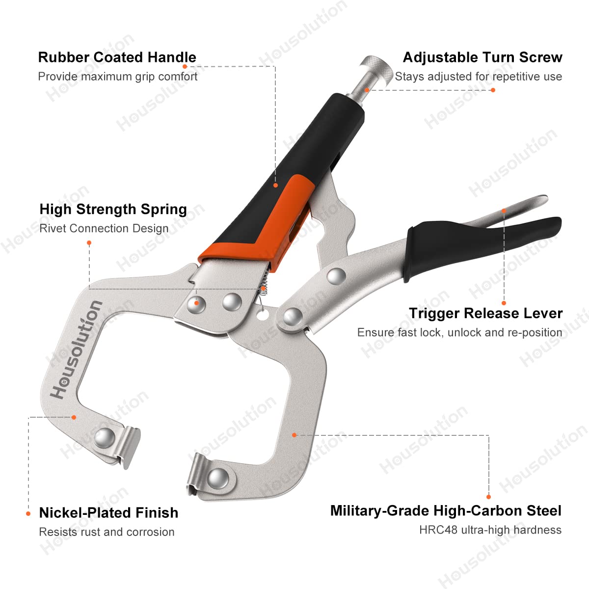 Housolution C-Clamp Set, 3 Pieces Non-Slip Quick Release Clamp Pliers Heavy Duty Vise C Clamp with Swivel Pads Swivel Screws for Cabinets Welding Fast Easy Assembly, Black