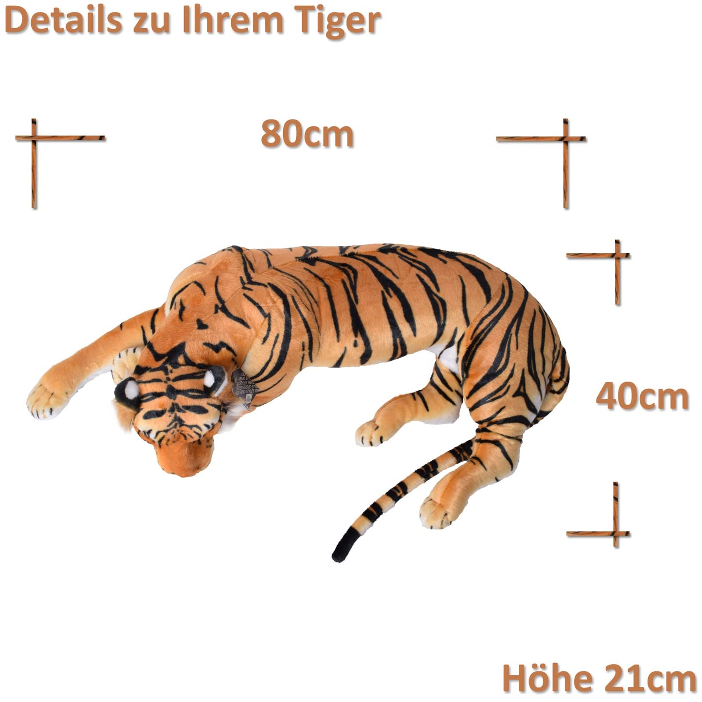 TE-Trend XXL Plush Tiger 80cm - Giant cuddly toy in realistic design - soft plush predator - cuddly tiger - stuffed tiger for kids and adults, perfect for snuggling & as a gift