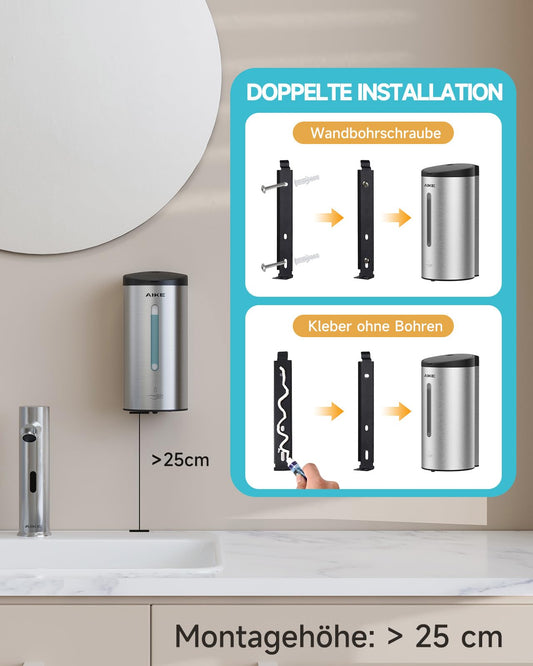 AIKE AK1205E Automatic Soap Dispenser Wall Mount, Commercial Large Capacity Stainless Steel Liquid Dispenser for Dining Room and Restroom.