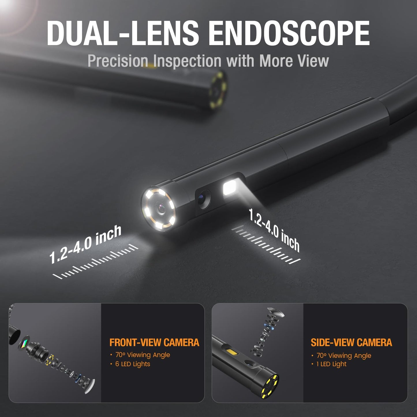 5mm endoscope camera with light, Teslong 1080P HD dual lens endoscope camera, 5-inch color screen endoscope, IP67 waterproof inspection camera snake camera, 32GB TF card (5 meters)